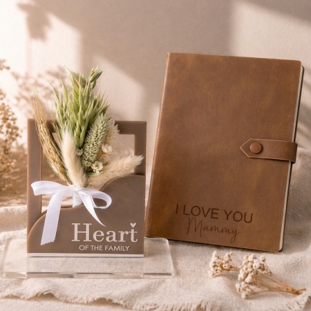 Personalised Mother’s Day Gift Bundle – Heart Plaque and Engraved Journal