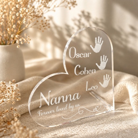 Personalised Nanna Heart Plaque with Grandchildren Handprints – Forever Loved Gift