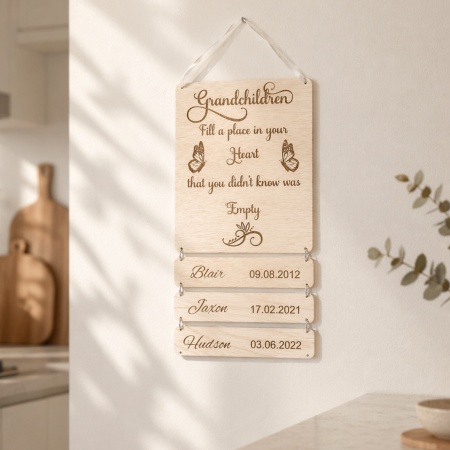 Personalised Grandchildren Name Plaque with Birth Dates | Custom Grandma, Nanna or Mum Gift | Wooden