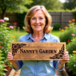 Personalised Garden Sign – Engraved Floral Timber Plaque for Nanny or Any Name