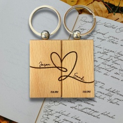 Personalised Couples Keyring &ndash; Engraved Wooden Set
